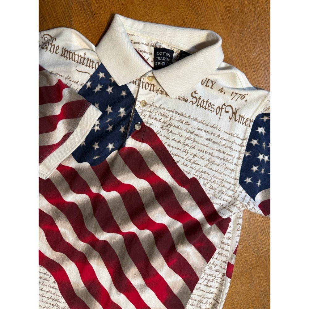 Cotton Traders‎ Sport Flag Polo Mens M Declaration of Independence Patriotic